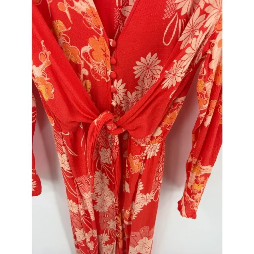 Free People hot pepper combo mixed print twist button front midi dress women’s S